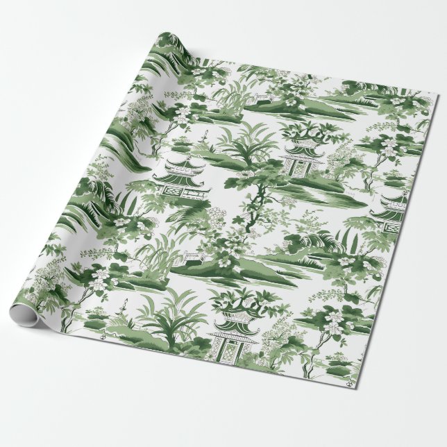 Chinoiserie Orientales Landschaftsbild Geschenkpapier (Ungerollt)