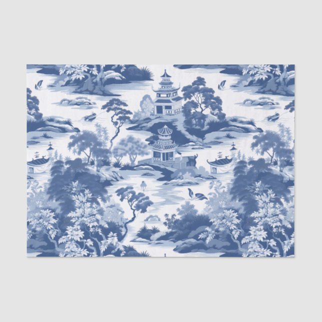 Chinoiserie Orientales Landschaftsbild Seidenpapier (Vorderseite)