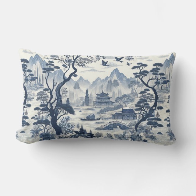 Chinoiserie Pagoda Landschaftlich Lendenkissen (Vorderseite)