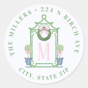 Chinoiserie Pagoda Weihnachtsfeier Rücksendeadress Runder Aufkleber