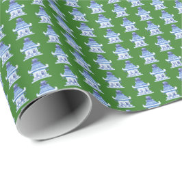 Chinoiserie Pagodas (on Green) Geschenkpapier