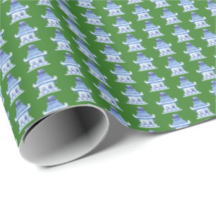 Chinoiserie-Pagoden (auf Grün)  Geschenkpapier