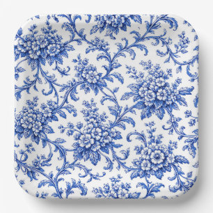 Chinoiserie-Papierteller, Blaue Blumenparty-Teller Pappteller