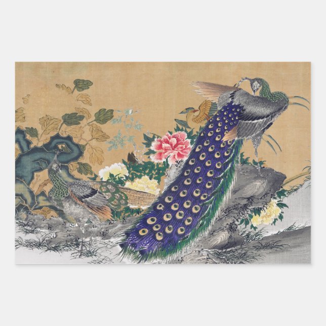 Chinoiserie Peacock mit dusty Rose und verblasstem Geschenkpapier Set (Vorderseite)