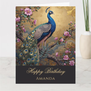 Chinoiserie Pfau Geburtstagskarte Karte