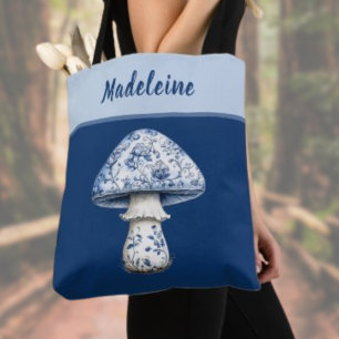 Chinoiserie-Pilz iBlue Weiß auf Navy-Monogramm Tasche