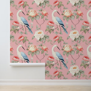 Chinoiserie Pink Blume & Egrets Muster Tapete