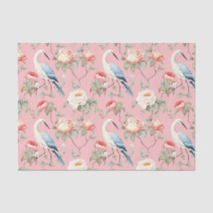 Chinoiserie Pink Floral Egret Seidenpapier