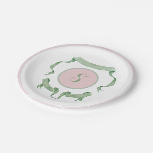 Chinoiserie Pink Ribbons Logo-Wappen Pappteller