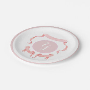Chinoiserie Pink Ribbons Logo-Wappen Pappteller