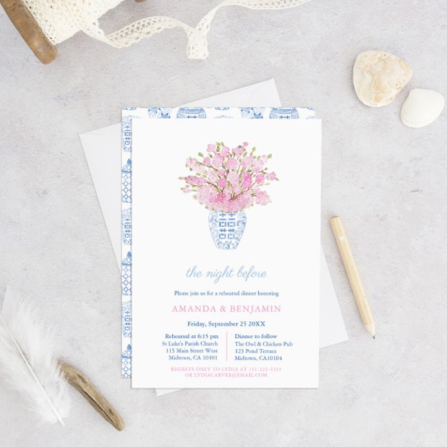 Chinoiserie Pink Wedding Probe Begrüßungsessen Einladung (Von Creator hochgeladen)