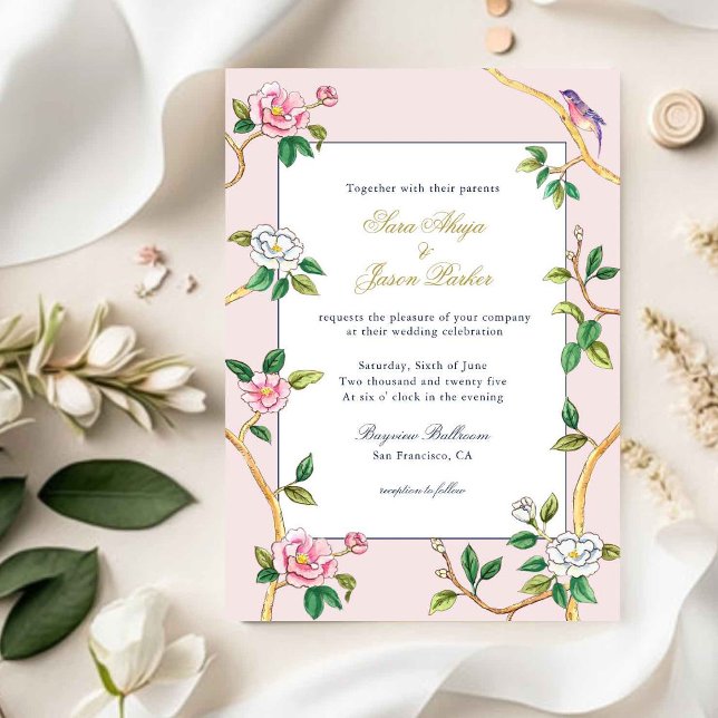 Chinoiserie Pink & White Wedding Einladung (Von Creator hochgeladen)