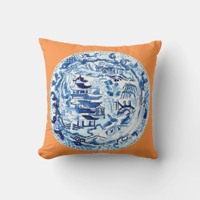 CHINOISERIE-PLATTE AUF MANDARINE KISSEN (Vorderseite)