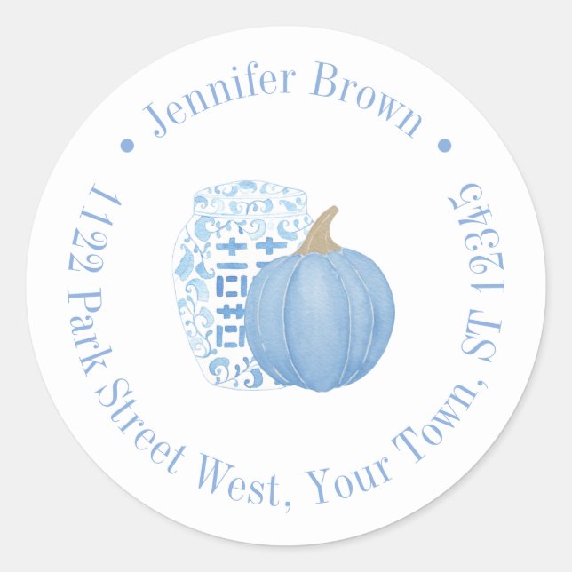 Chinoiserie Pumpkin Ginger Jar Rücksendeadresse Runder Aufkleber (Vorderseite)