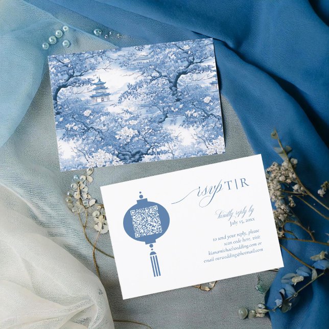 Chinoiserie-QR-Code-ID1094 (Porzellan Inspiriert) RSVP Karte (Von Creator hochgeladen)