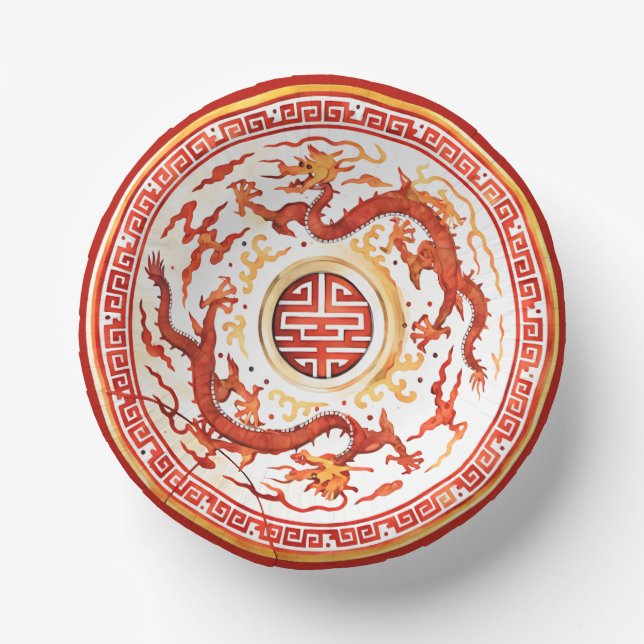 Chinoiserie Red Gold Imperial Dragon Imitats China Pappteller (Vorderseite)