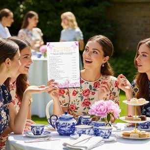 Chinoiserie Rosa Tee-Etikette Brautparty-Spiel Einladung