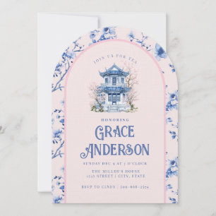 Chinoiserie rose et bleu Pagoda Tea Invitation
