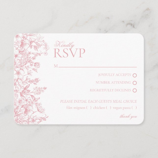Chinoiserie rose Floral RSVP carte de repose (Devant)