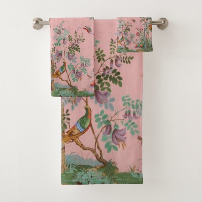 Chinoiserie rose Oiseau Floral Élégant (En situation)