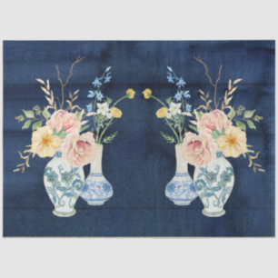 Chinoiserie Rose Peony Blume Navy Blue Wood Seidenpapier