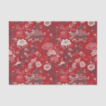 Chinoiserie Rot Pink Blumenmalerei Decoupage