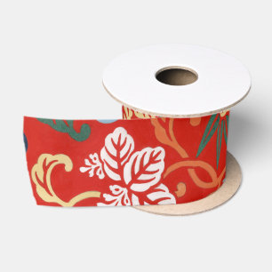 Chinoiserie Rote Hawaiianische Blumenmuster Japani Satinband
