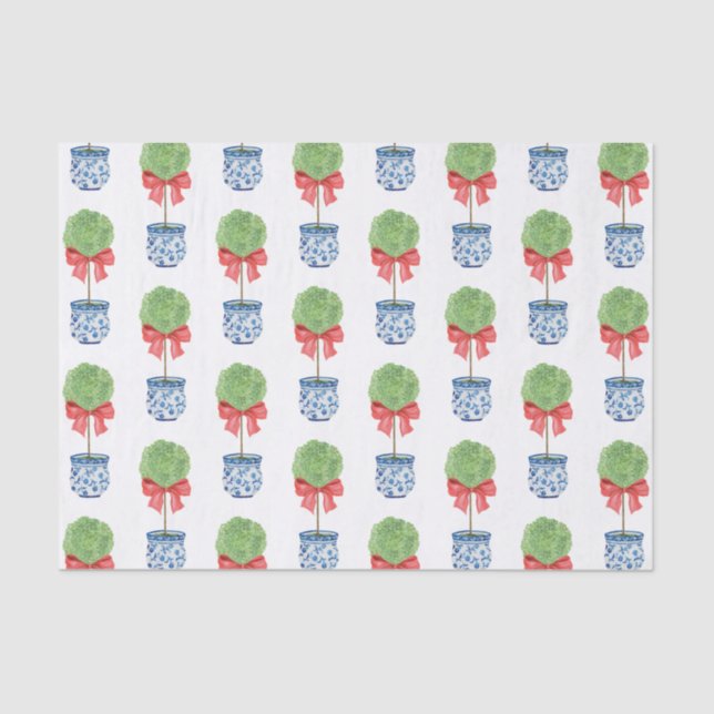 Chinoiserie Roter Bow Topiary Seidenpapier (Vorderseite)