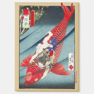 Chinoiserie Roter Koi-Karpfen & Held Jungen Druck Magnet