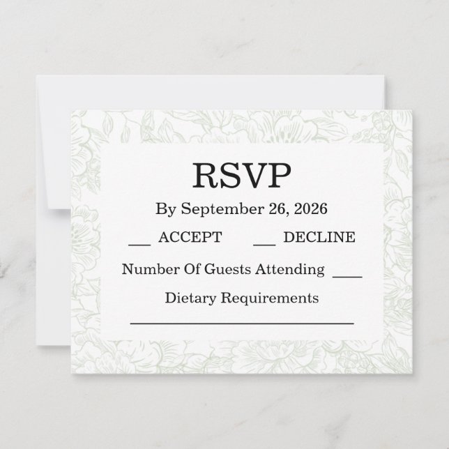 Chinoiserie Sage Green Peony RSVP Cards (Vorderseite)