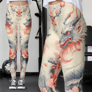 Chinoiserie Sakura Drache   Schiefer & Rosa Kunst Leggings