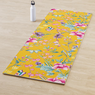 Chinoiserie Schmetterlinge, Vögel Blume gelb Yogamatte