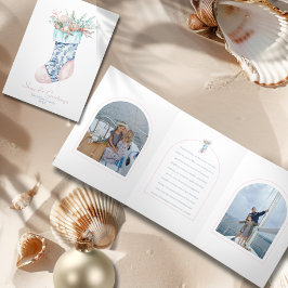Chinoiserie Seashell Weihnachtsfest Strumpf 2 Foto Dreifach Gefaltete Urlaubskarte