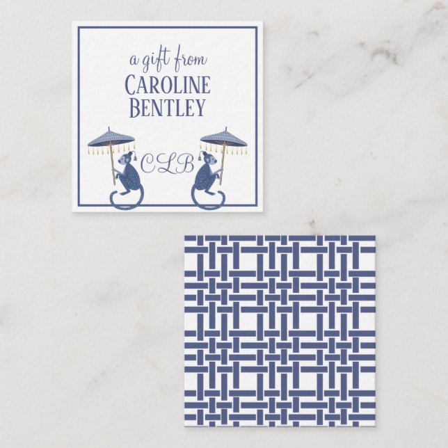 Chinoiserie Singes Monogrammes Cartes Cadeaux (Devant / Derrière)