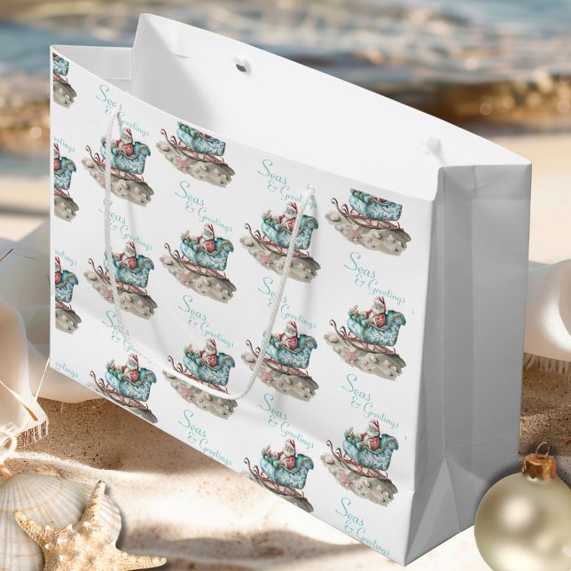 Chinoiserie Sleigh am Strand Große Geschenktüte (Santa’s Chinoiserie Sleigh on the Beach Large Gift Bag)