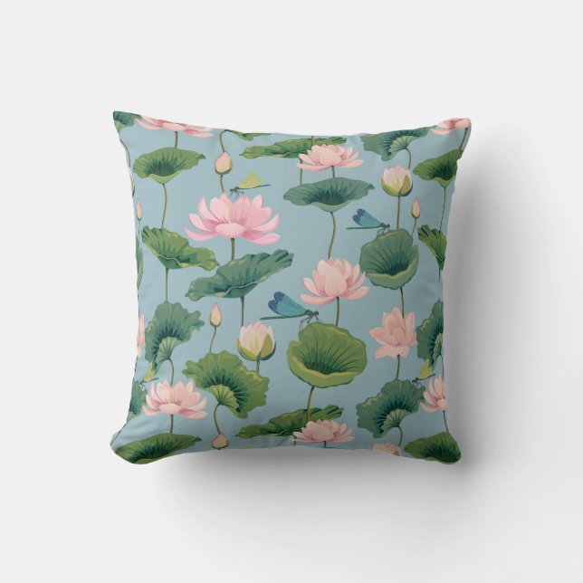 Chinoiserie Stil Lotus und Libelle Kissen (Vorderseite)