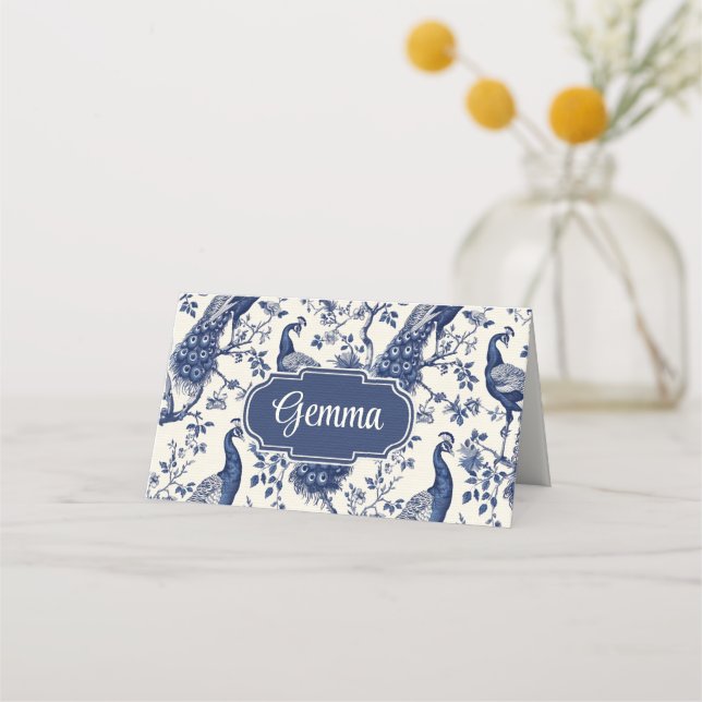 Chinoiserie Style Peacock Thème Plié Cartes de Pla (Devant)