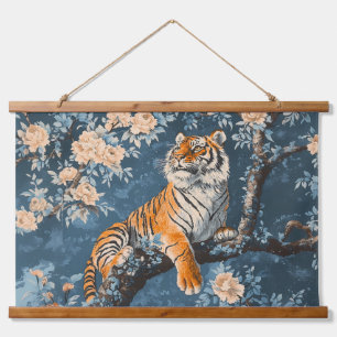 Chinoiserie Style Tiger Wandteppich Mit Holzrahmen