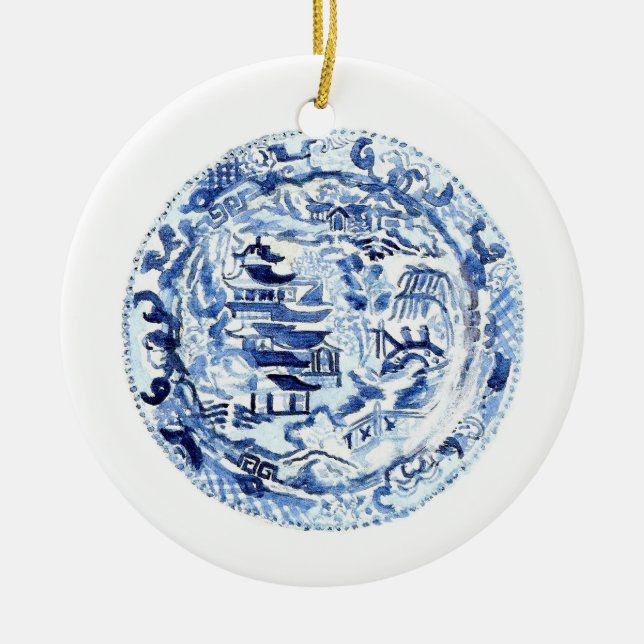 Chinoiserie Tafel Keramik Ornament (Vorne)