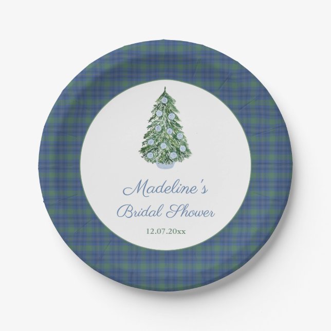 Chinoiserie Tartan Weihnachten Brautparty Pappteller (Vorderseite)