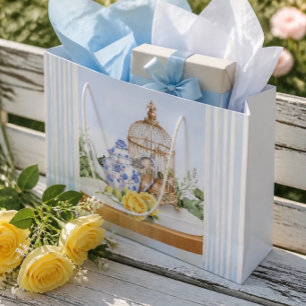 Chinoiserie-Teekanne Gelbe Rose und Vogelkäfig Große Geschenktüte