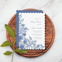 Chinoiserie Toile Blue Delicate Floral Baby Shower