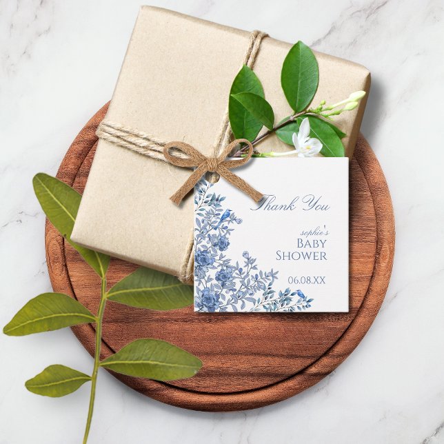 Chinoiserie Toile Blue Floral Baby Dusche Geschenkanhänger (Von Creator hochgeladen)