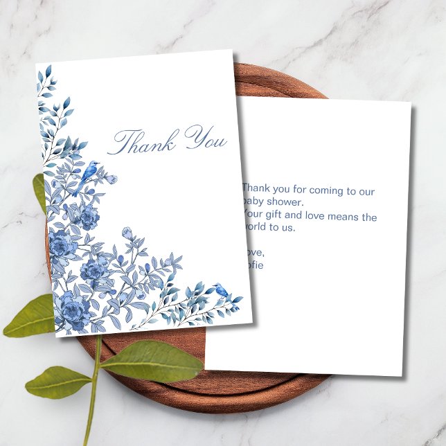Chinoiserie Toile Blue Floral Baby Shower Dankeskarte (Von Creator hochgeladen)