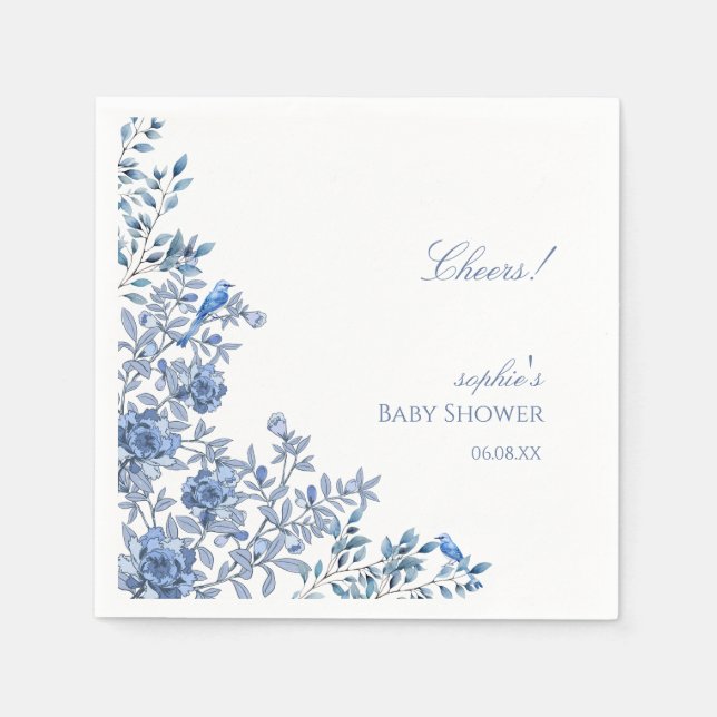 Chinoiserie Toile Blue Floral Baby Shower Serviette (Vorderseite)
