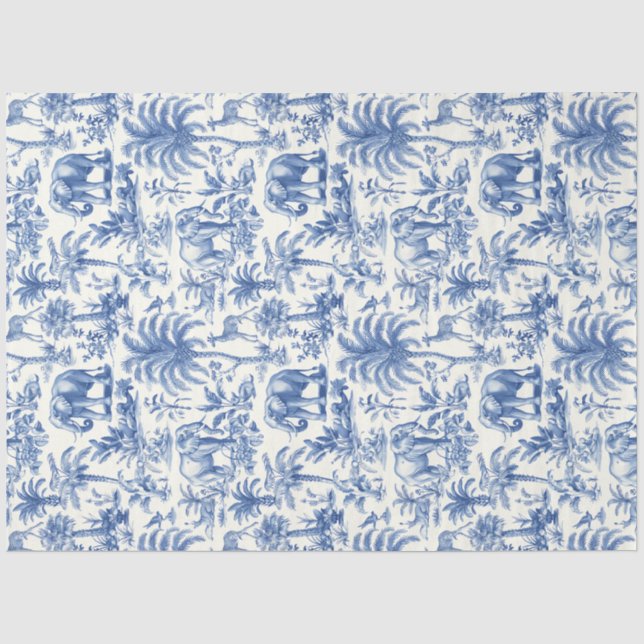 Chinoiserie Toile de Jouy Blaue Tiere Seidenpapier (Vorderseite)