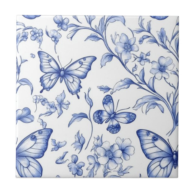 Chinoiserie Toile De Jouy Pattern Fliese (Vorderseite)