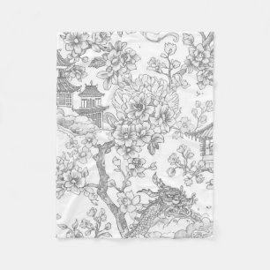 Chinoiserie Toile Drache Kirschblüten Ornamente Fleecedecke