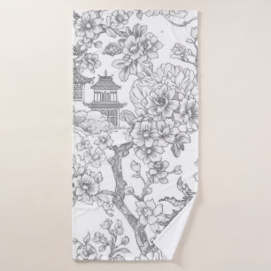 Chinoiserie-Toile-Drache-Kirschblüten-Verzierung Badehandtuch