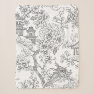 Chinoiserie-Toile-Drache-Kirschblüten-Verzierung Sherpadecke